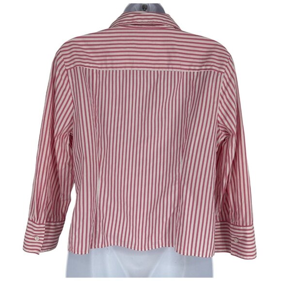 Ann Taylor Loft Pink Striped Tie Front Button Up Cropped Shirt Women's Size 10 - Picture 5 of 9